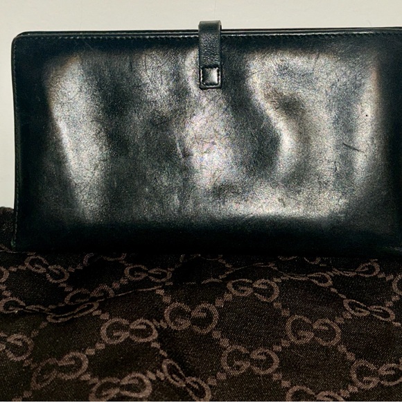 Vintage Gucci Black Leather Long Bifold Flap Wallet.  Clean Corners! - Picture 3 of 10